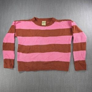 Thereabouts Sweater Kids Size M 10/12 Pink Brown Striped Knit Crew Neck Pullover